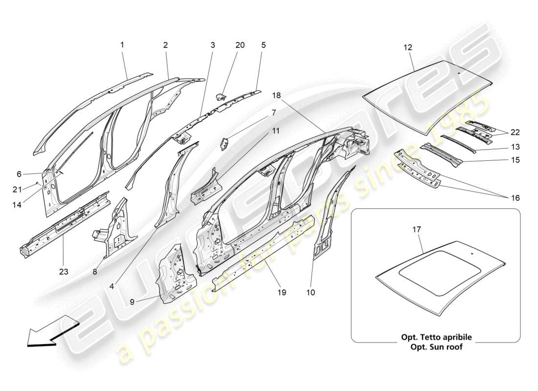 maserati levante trofeo (2020) diagrama de piezas de carrocería y paneles exteriores centrales