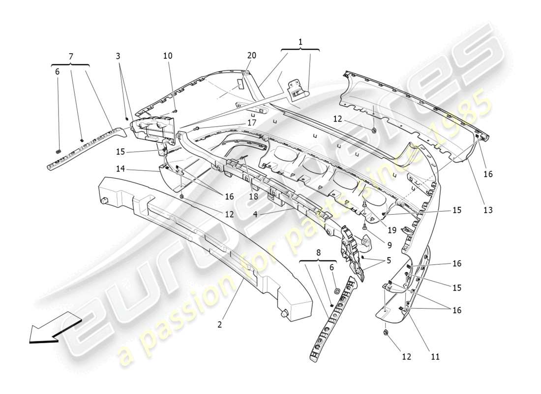 maserati ghibli (2014) diagrama de piezas del parachoques trasero