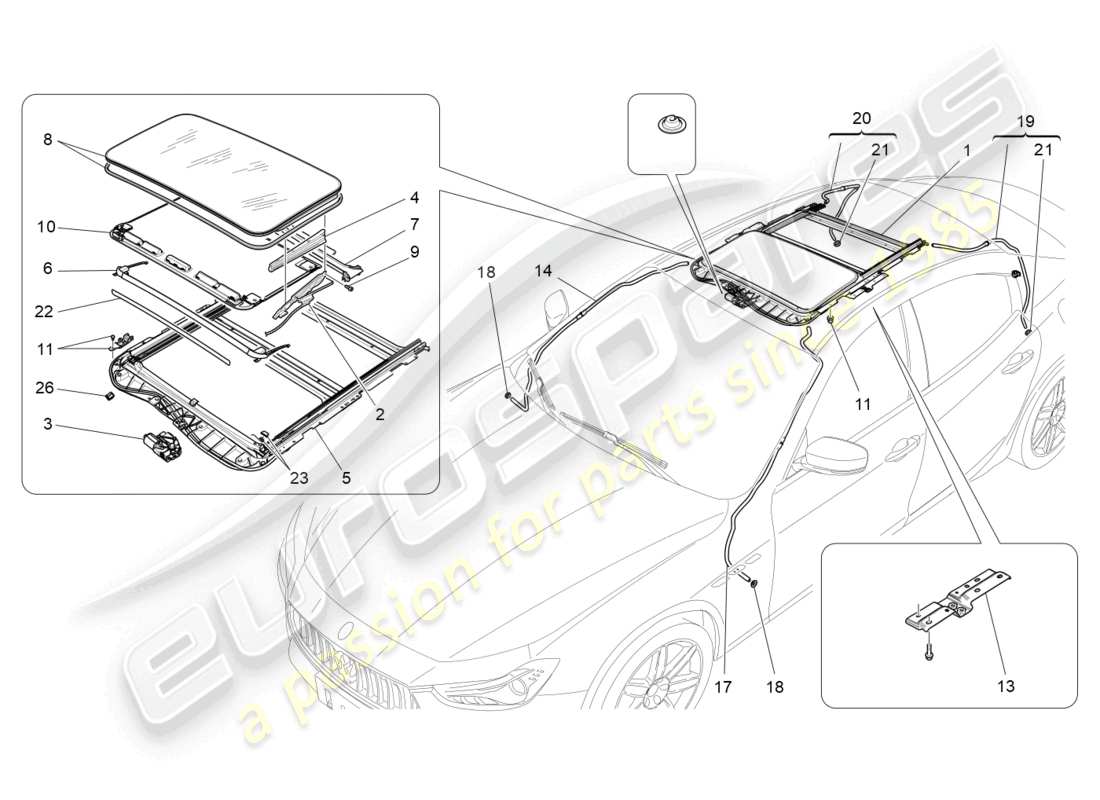 maserati ghibli (2014) techo corredizo diagrama de piezas