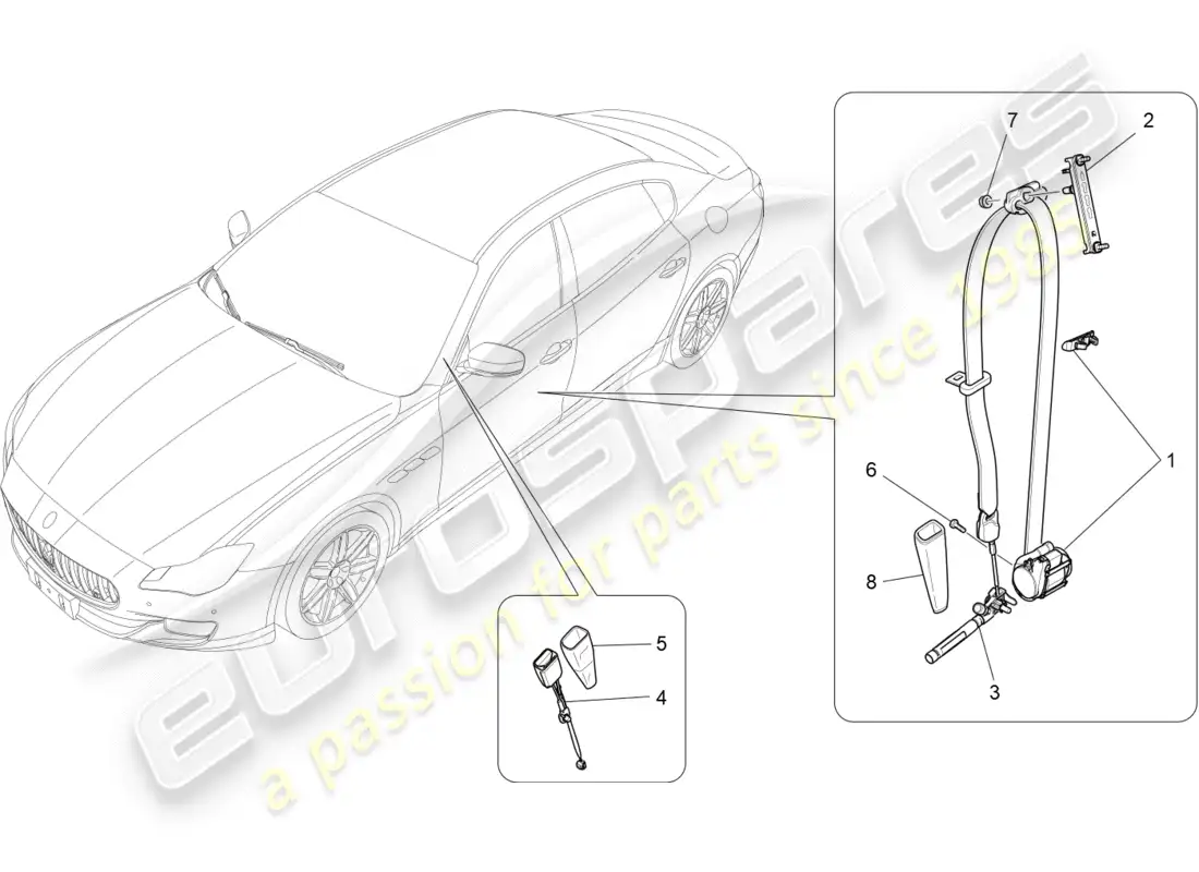maserati qtp 3.0 tds v6 275hp (2015) diagrama de piezas de los cinturones de seguridad delanteros