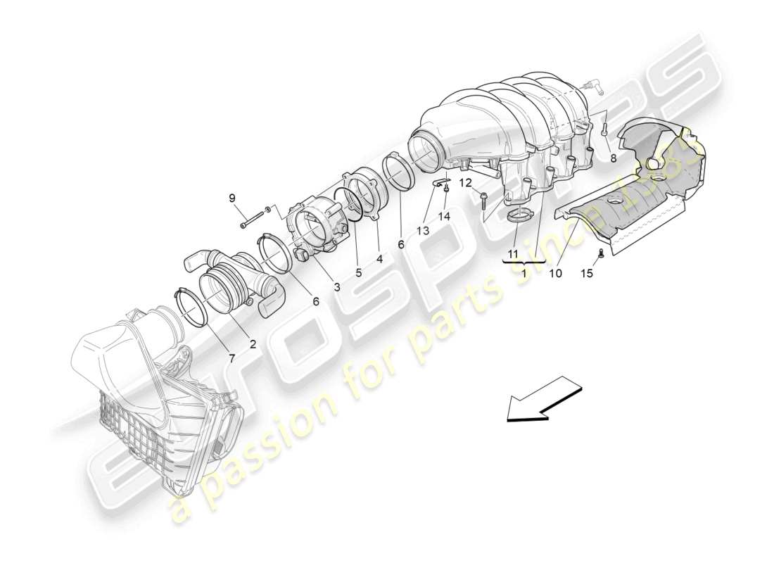 maserati granturismo mc stradale (2011) diagrama de partes del colector de admisión y del cuerpo del acelerador