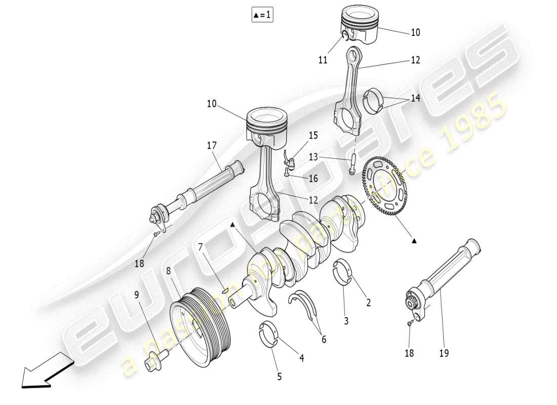 maserati ghibli (2021) diagrama de piezas del mecanismo de manivela