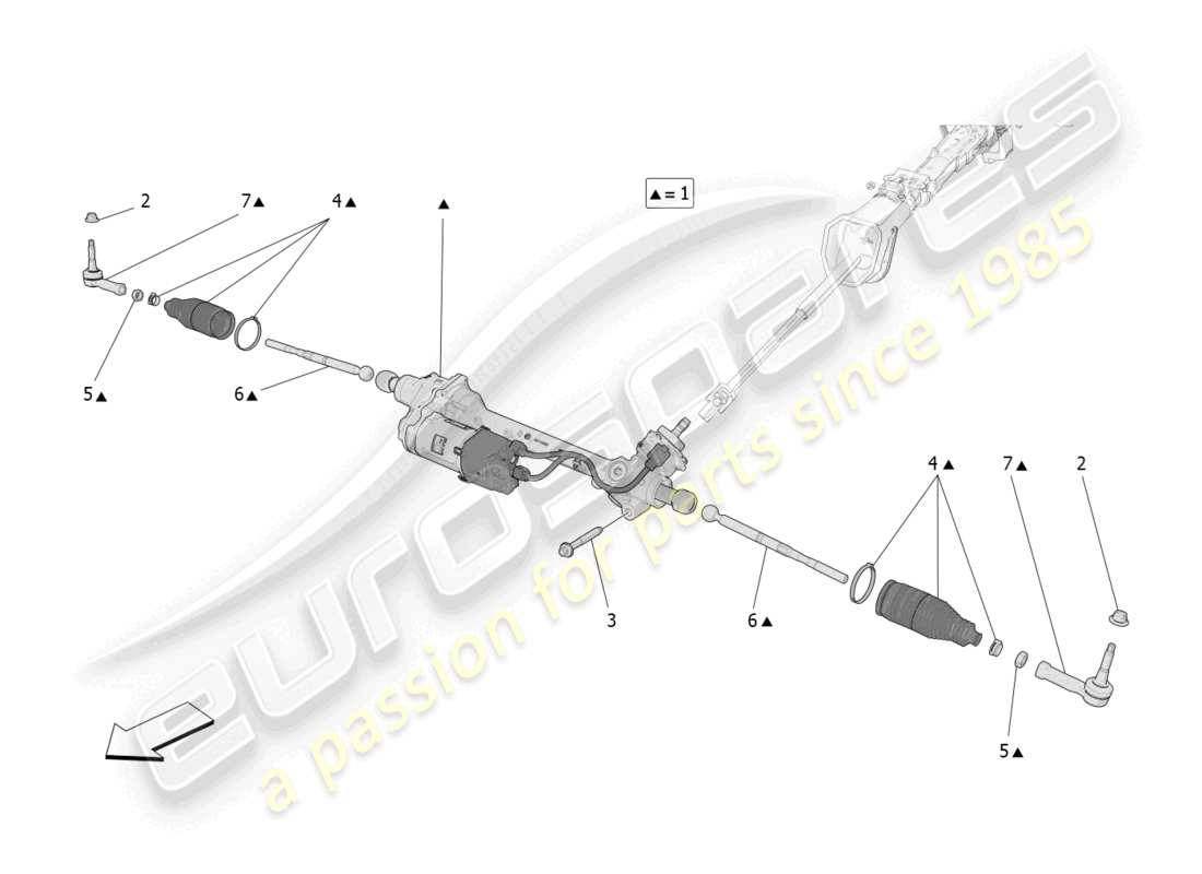 maserati grecale trofeo (2023) unidad completa de cremallera de dirección diagrama de piezas