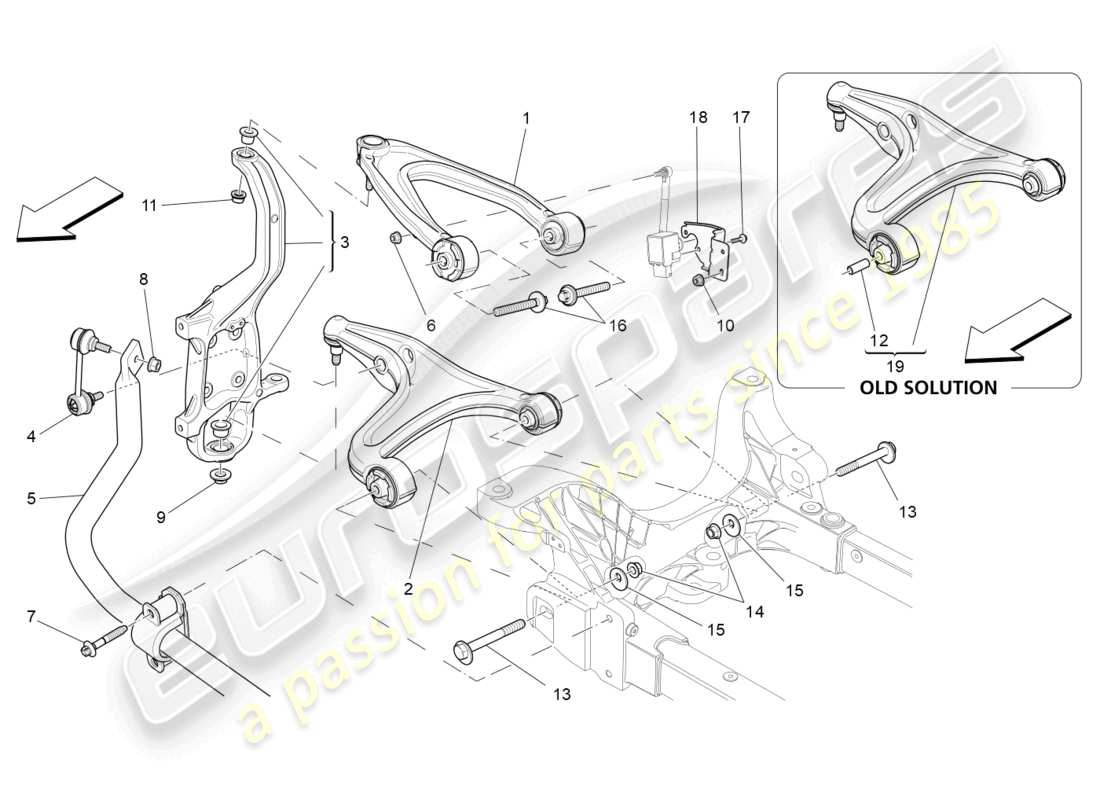 maserati ghibli fragment (2022) diagrama de piezas de la suspensión delantera