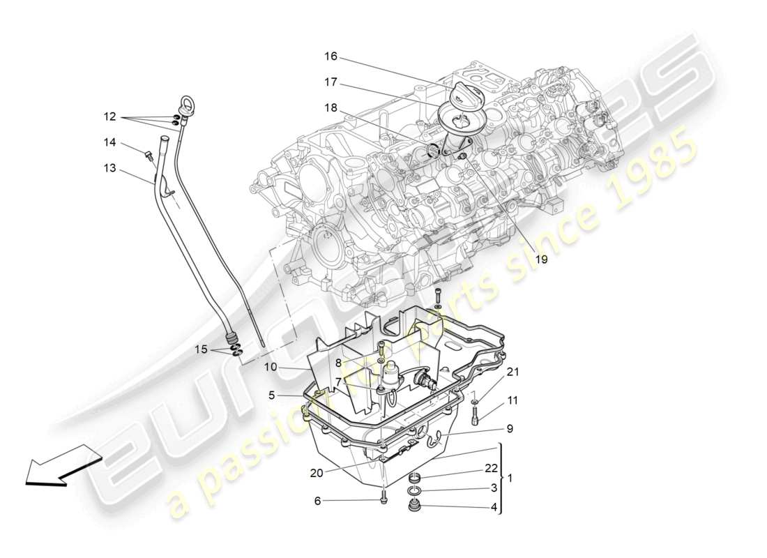 maserati quattroporte (2018) sistema de lubricación: diagrama de piezas del circuito y de la colección