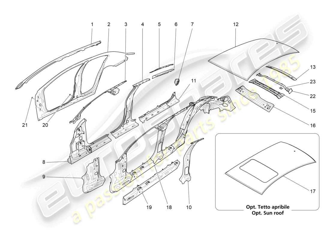 maserati ghibli fragment (2022) diagrama de piezas de carrocería y paneles exteriores centrales