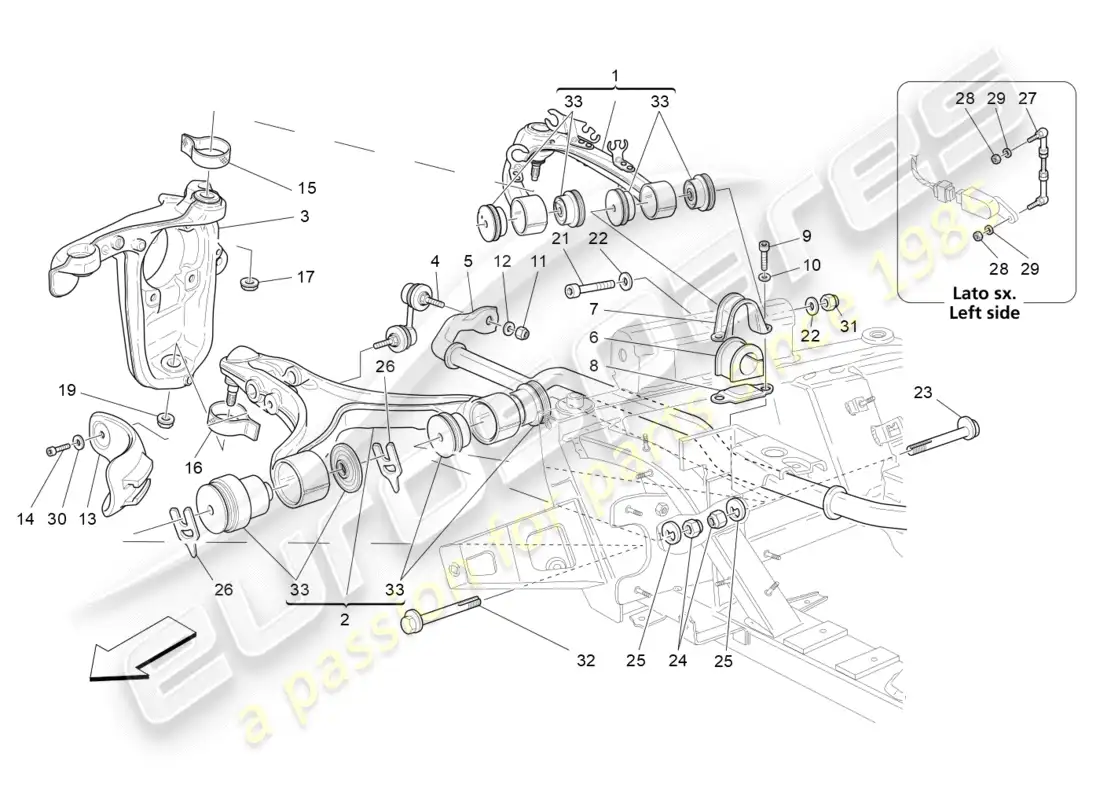maserati granturismo (2011) suspensión delantera diagrama de piezas