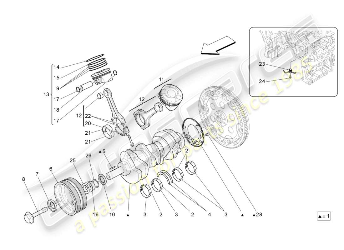 maserati ghibli fragment (2022) diagrama de piezas del mecanismo de manivela