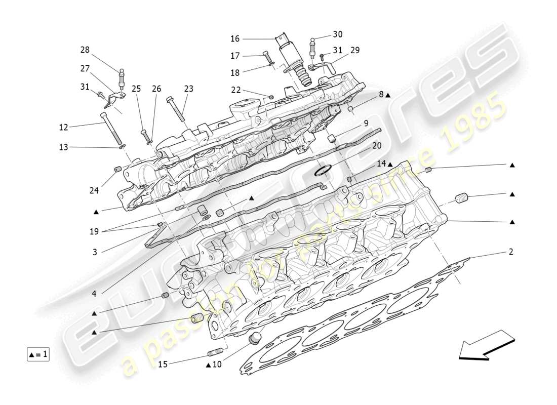 maserati levante trofeo (2020) diagrama de piezas de la culata derecha