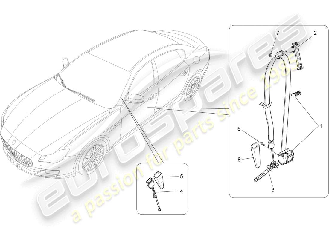 maserati quattroporte (2018) diagrama de piezas de los cinturones de seguridad delanteros