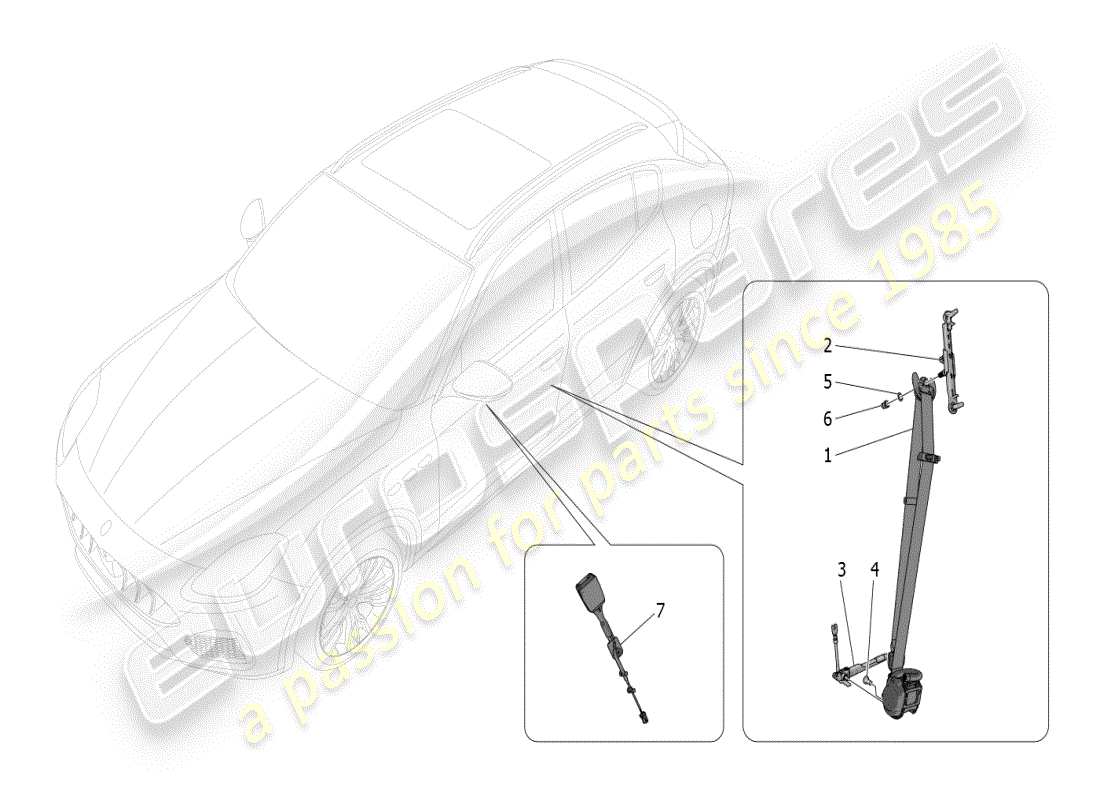 maserati grecale modena (2023) cinturones de seguridad delanteros diagrama de piezas
