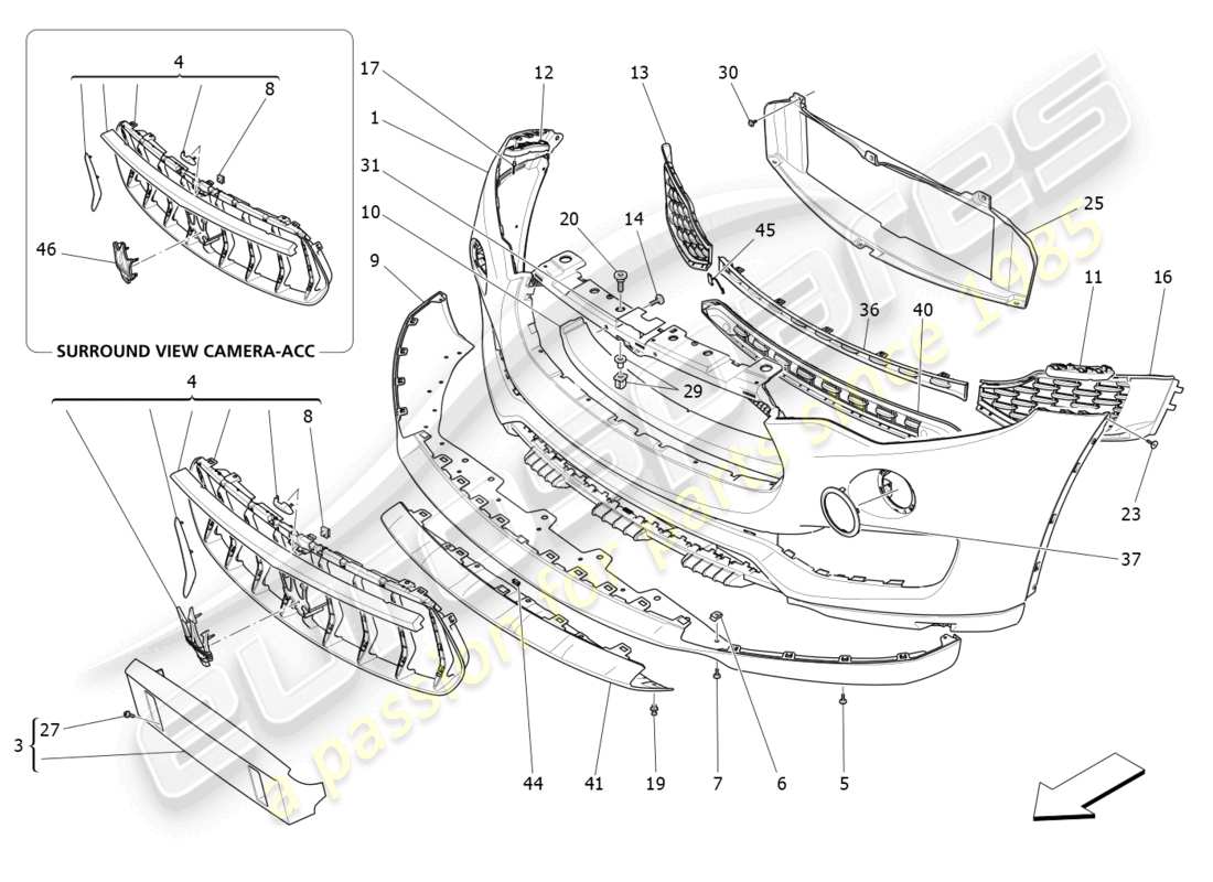 maserati levante (2020) parachoques delantero diagrama de piezas