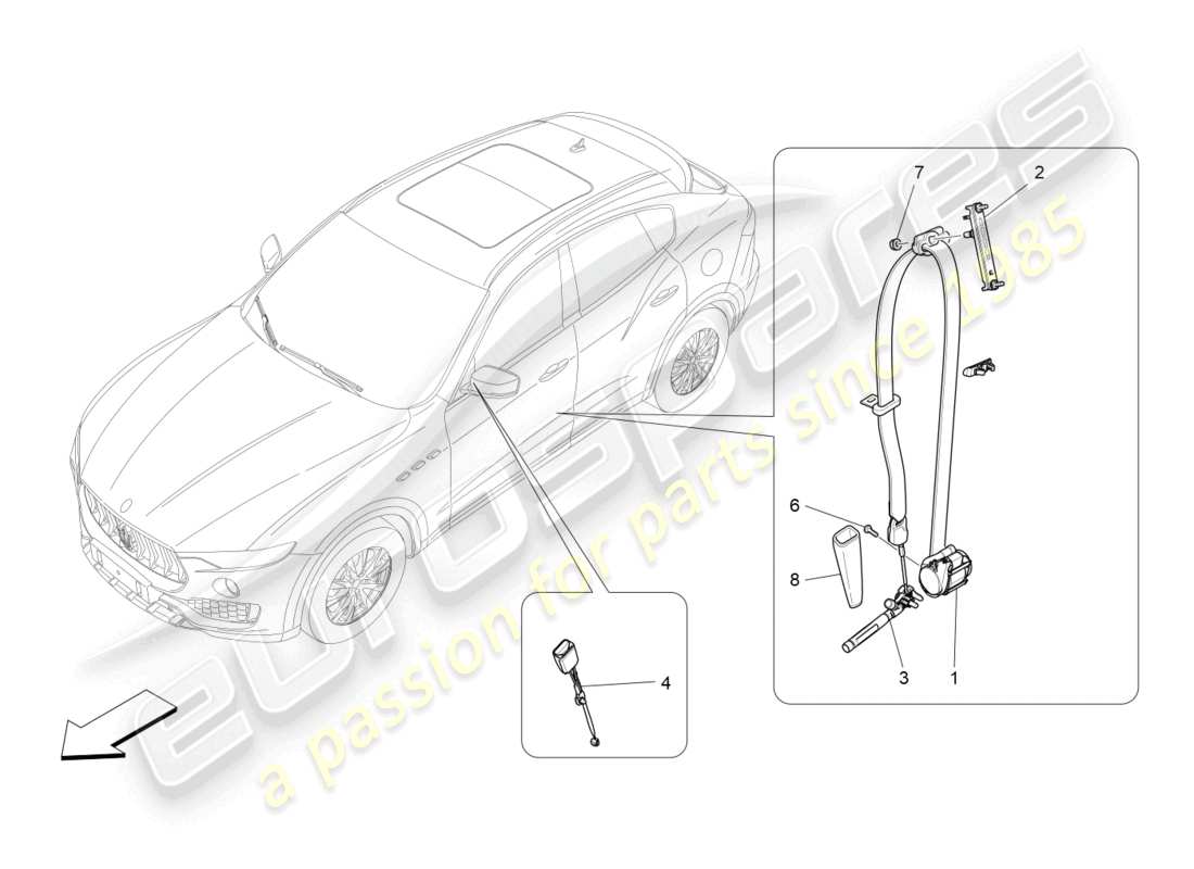 maserati levante (2020) cinturones de seguridad delanteros diagrama de piezas