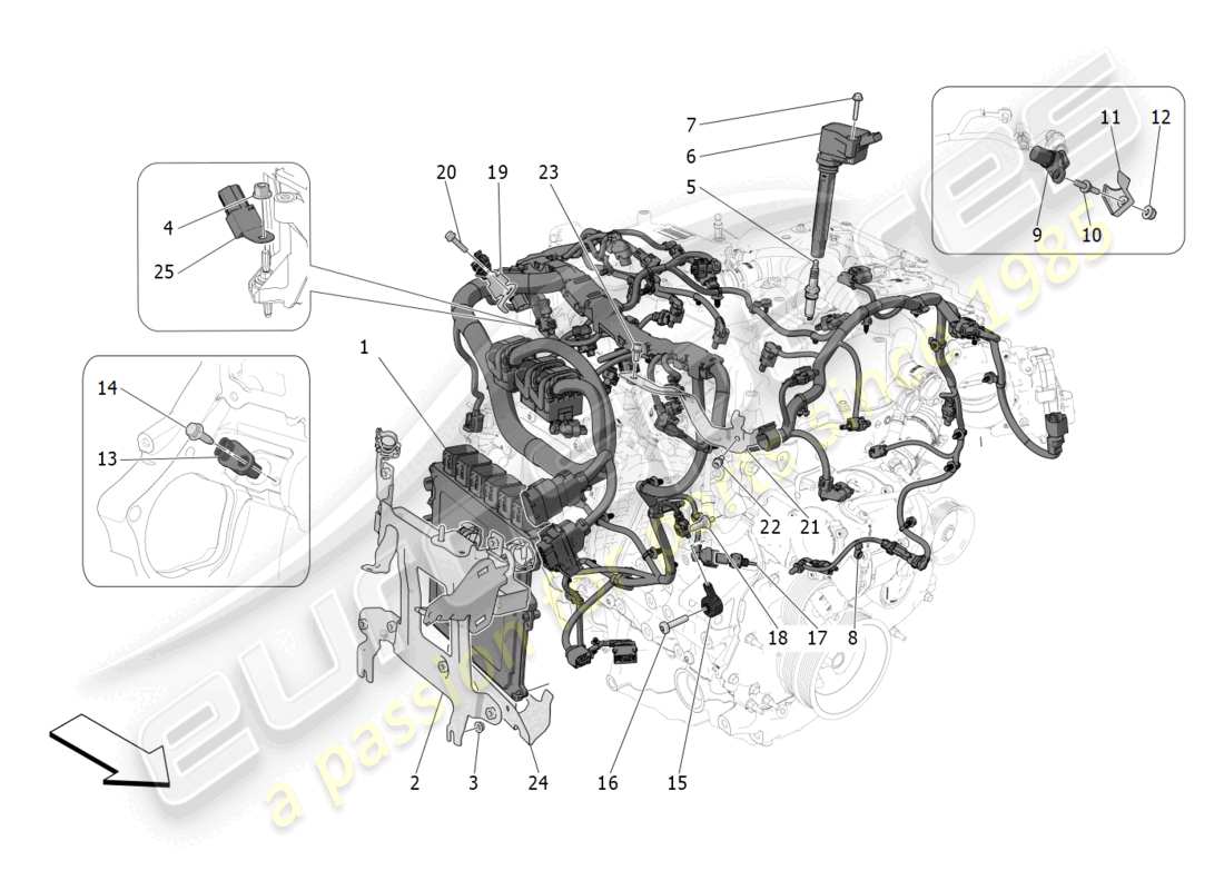 maserati grecale gt (2023) control electrónico: diagrama de piezas de control de sincronización del motor y inyección