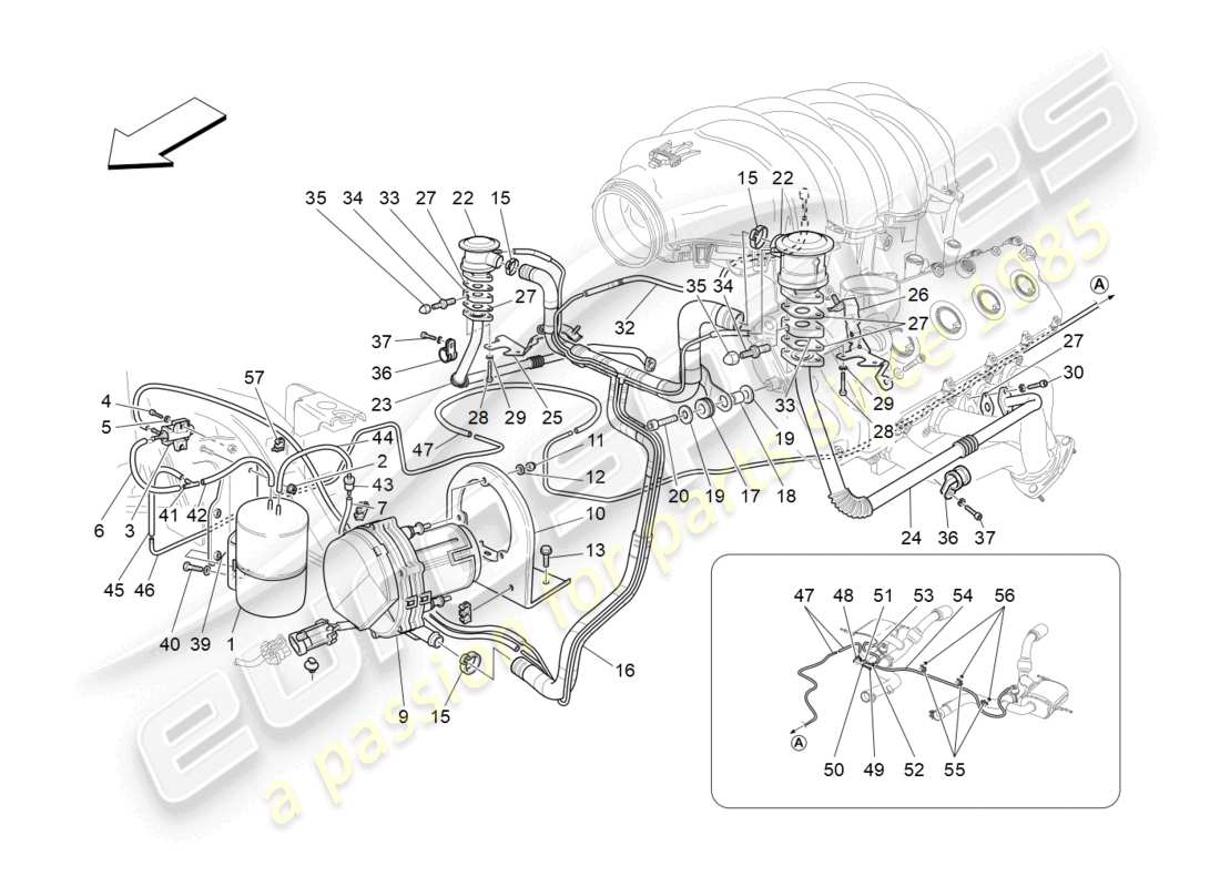 maserati granturismo mc stradale (2012) diagrama de piezas del sistema de aire adicional