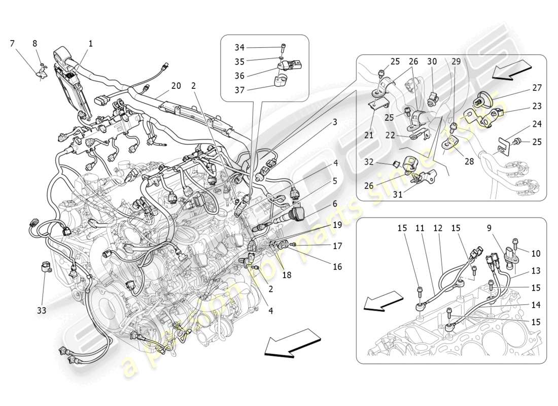 maserati quattroporte (2018) control electrónico: diagrama de piezas de control de sincronización del motor y inyección