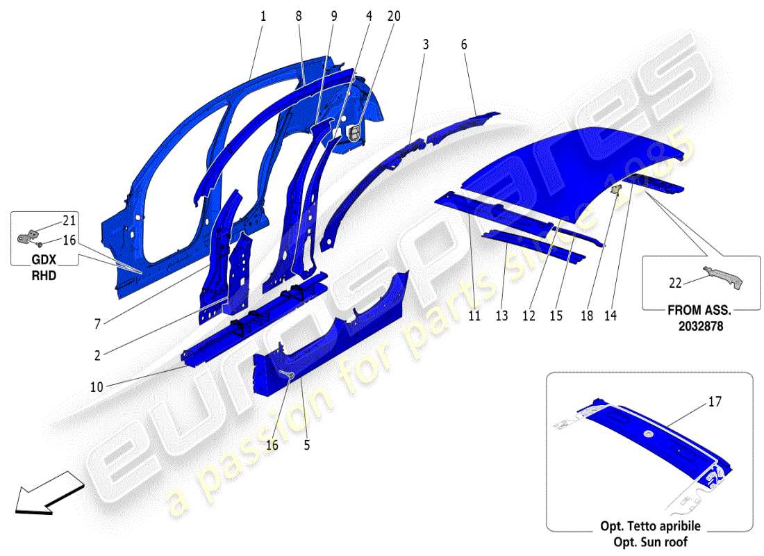 maserati grecale modena (2023) diagrama de piezas de carrocería y paneles exteriores centrales