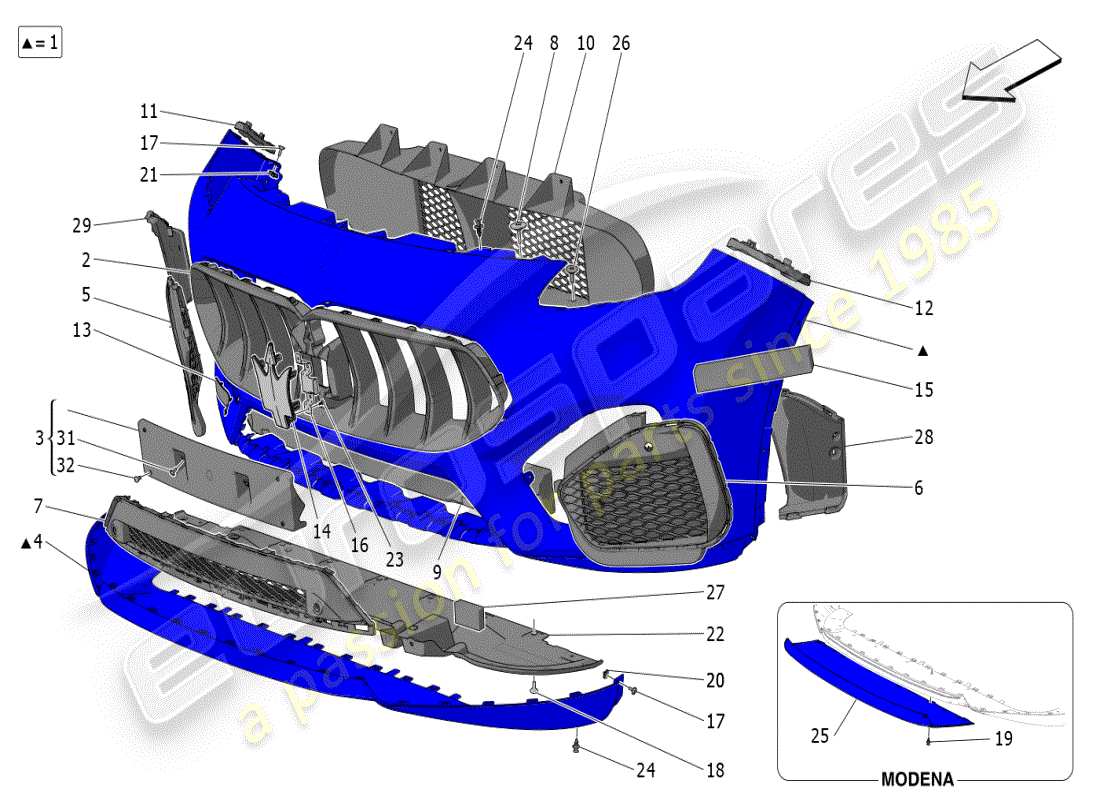 maserati grecale modena (2023) diagrama de piezas del parachoques delantero