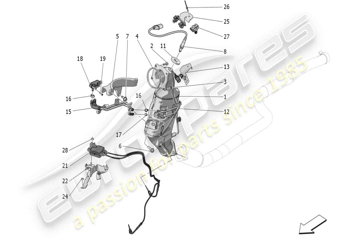 maserati grecale modena (2023) diagrama de piezas de convertidores precatalíticos y convertidores catalíticos