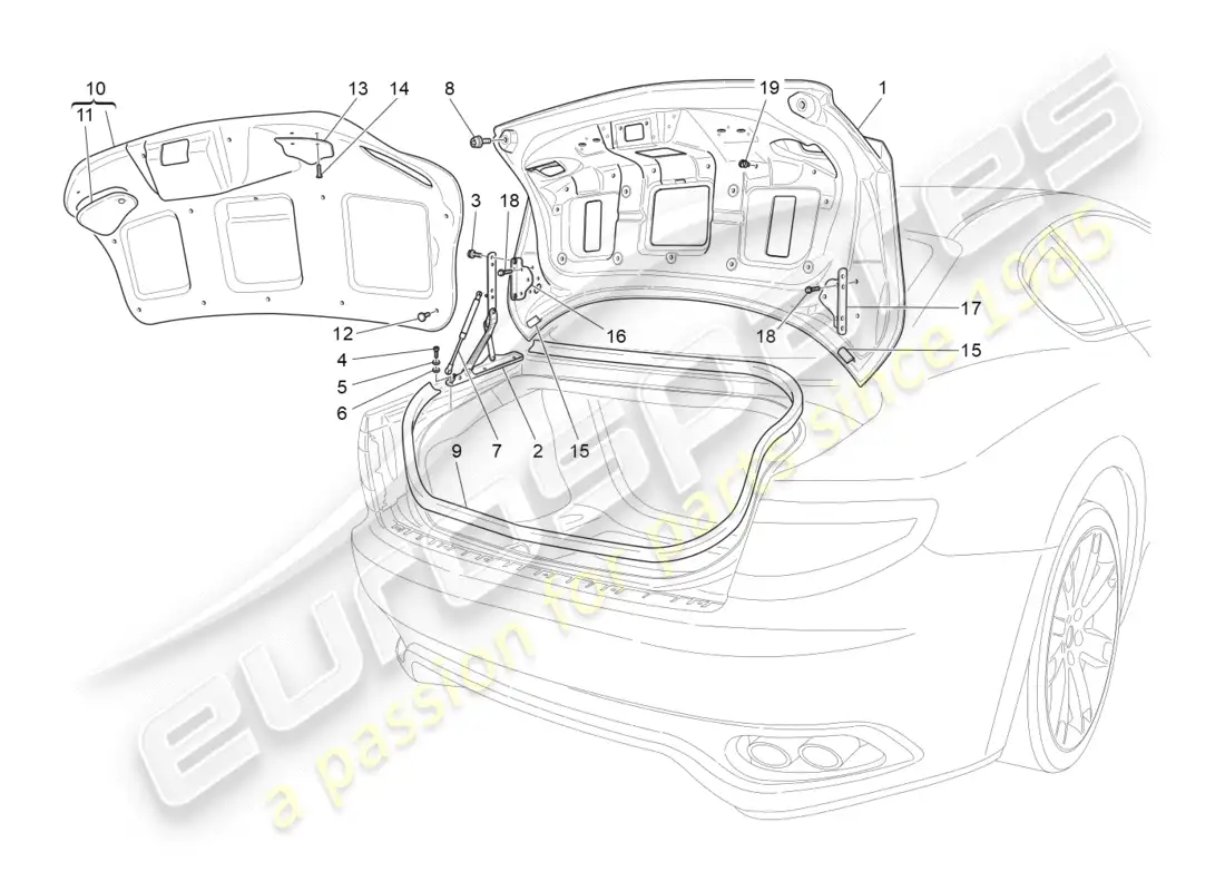 maserati granturismo s (2015) rear lid diagrama de piezas