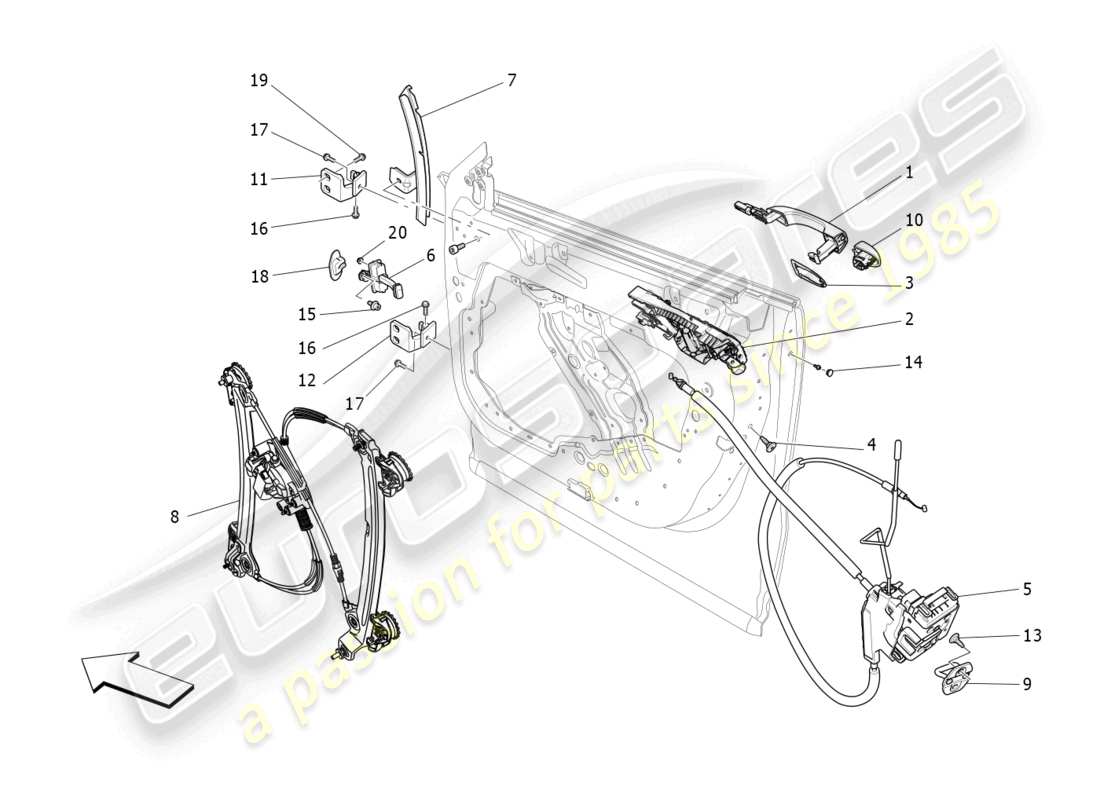 maserati levante gt (2022) puertas delanteras: diagrama de piezas de mecanismos