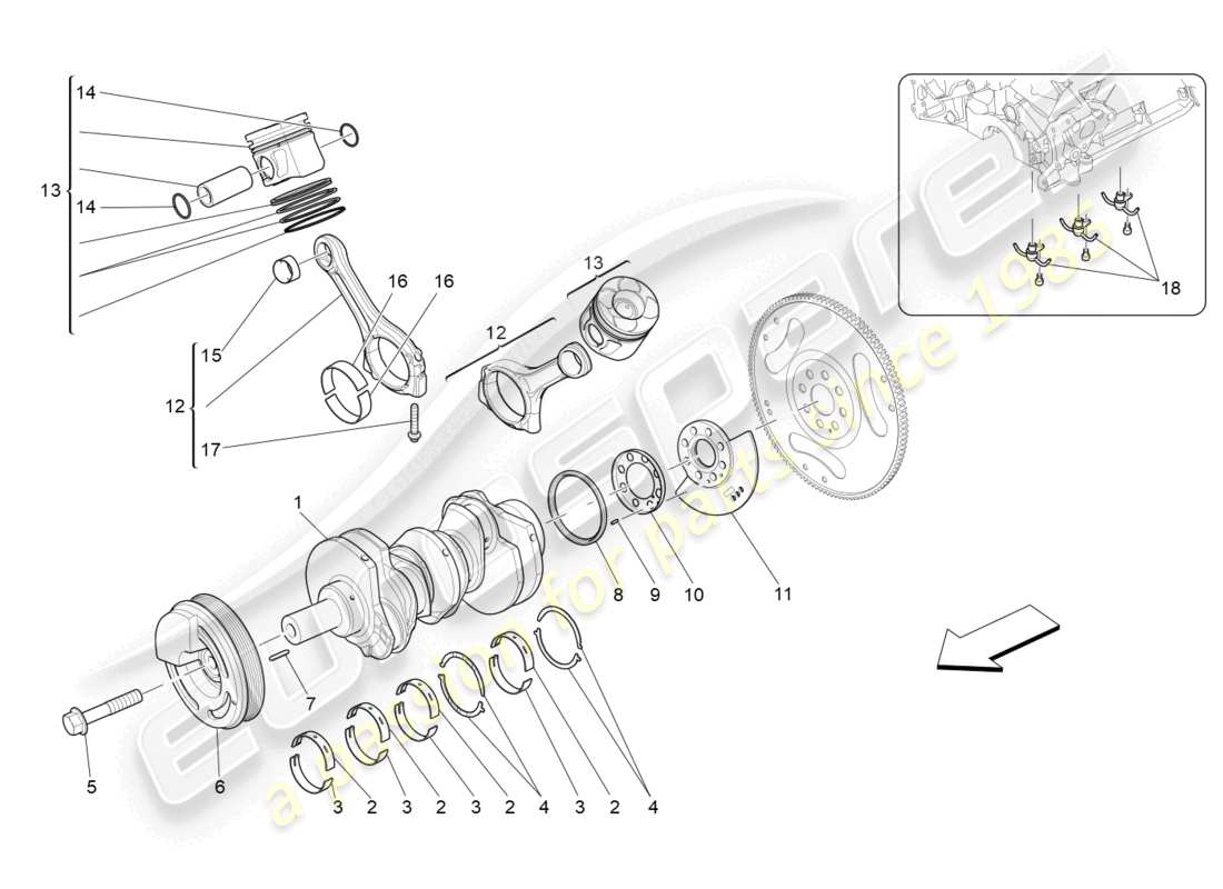 maserati levante (2020) mecanismo de manivela diagrama de piezas