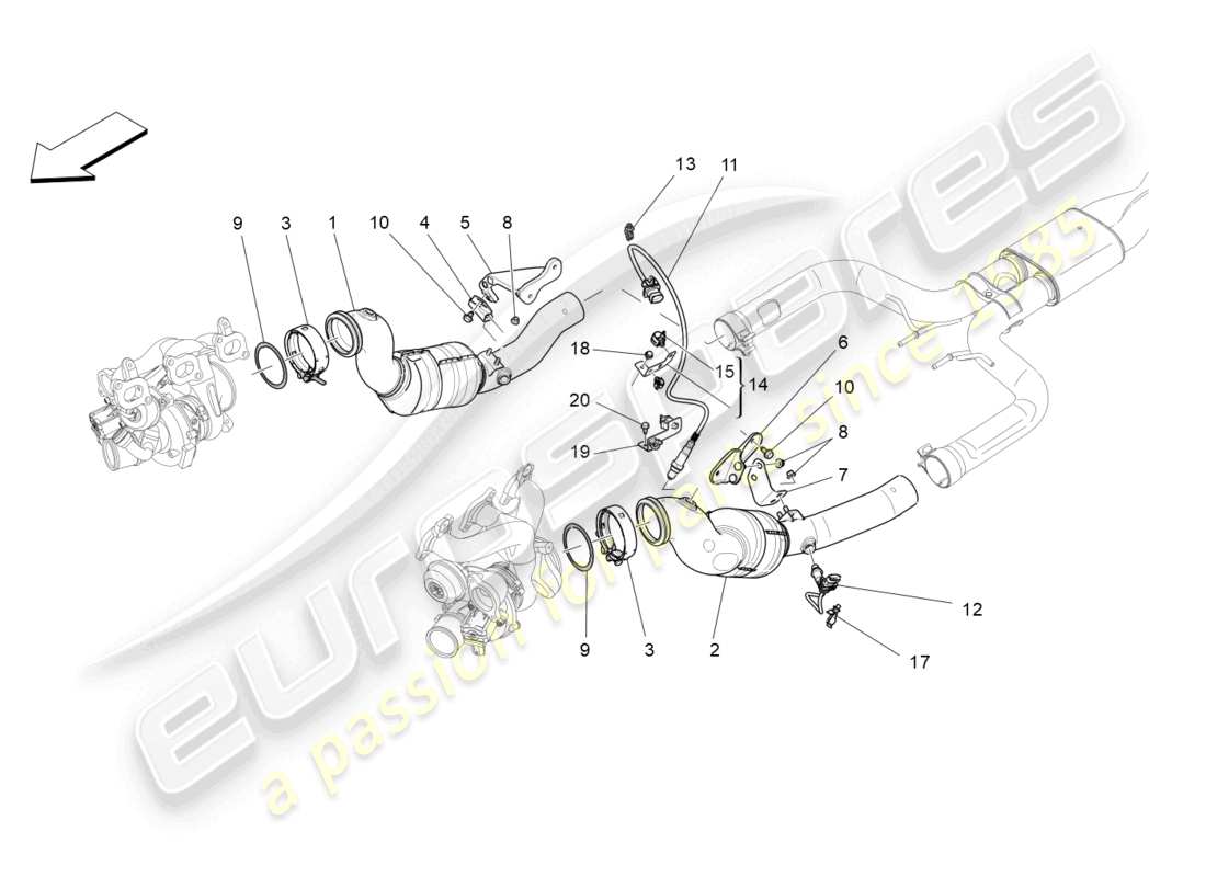 maserati levante modena s (2022) diagrama de piezas de convertidores precatalíticos y convertidores catalíticos