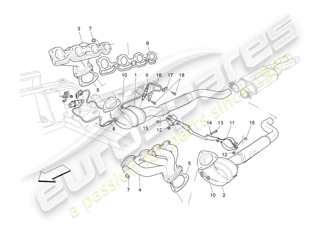 maserati grancabrio mc (2013) diagrama de piezas de convertidores precatalíticos y convertidores catalíticos