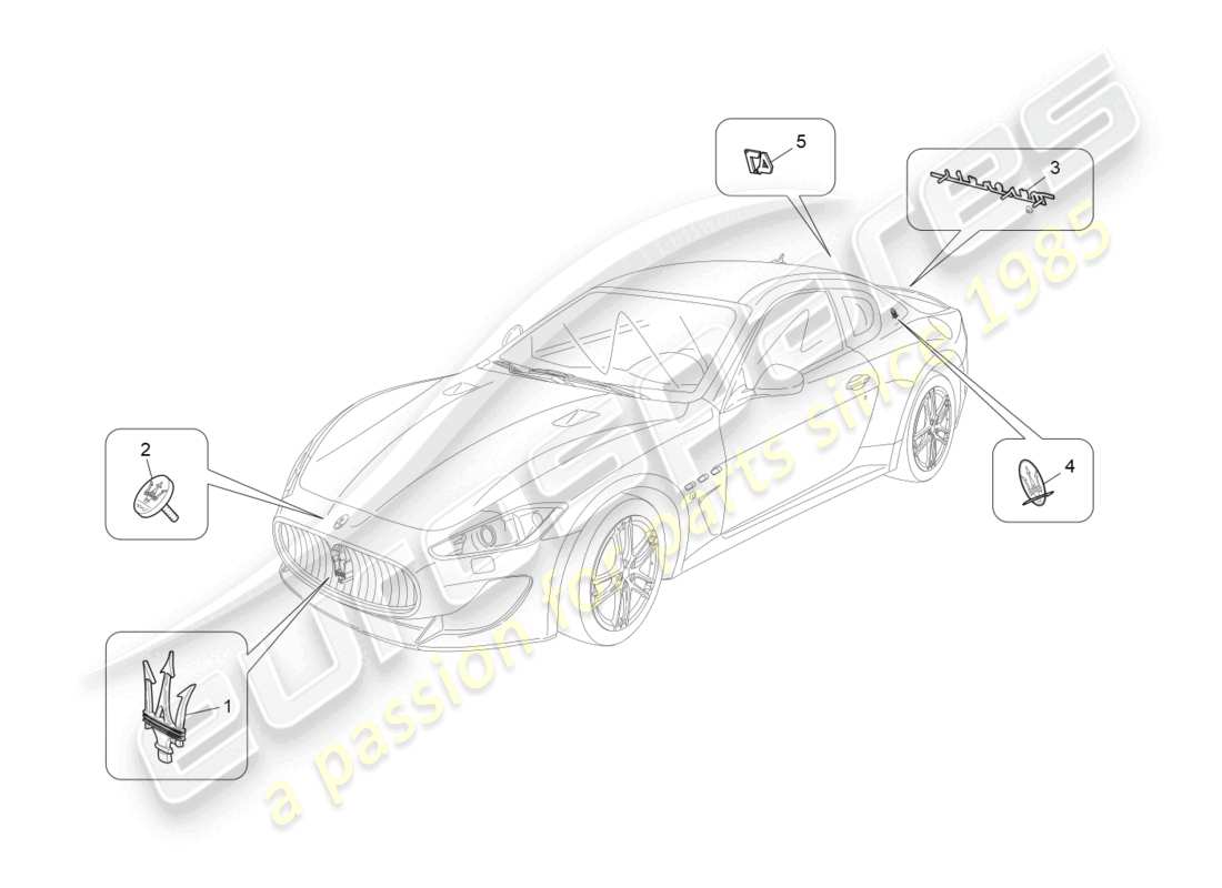 maserati granturismo mc stradale (2013) diagrama de piezas de adornos, marcas y símbolos