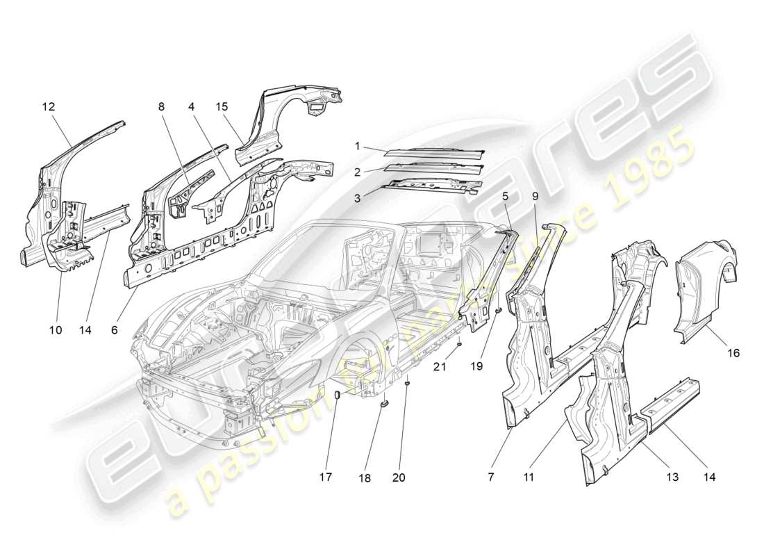 maserati grancabrio mc (2013) diagrama de piezas de carrocería y paneles exteriores centrales