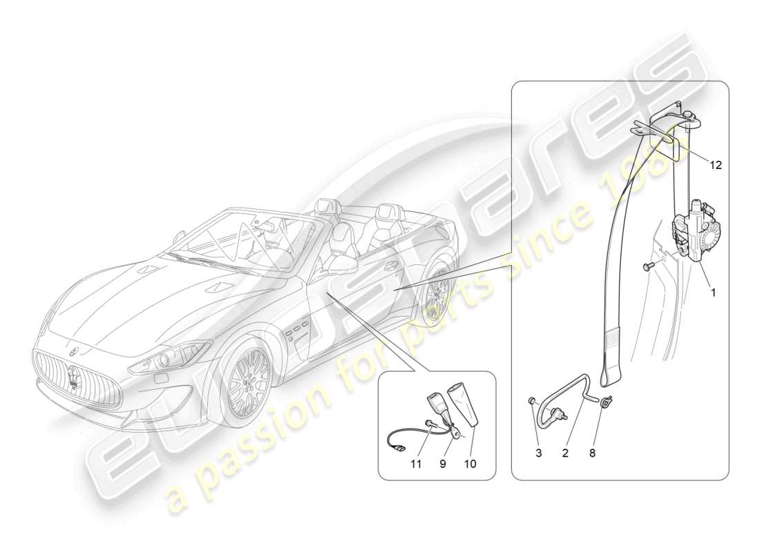 maserati grancabrio mc (2013) diagrama de piezas de los cinturones de seguridad delanteros