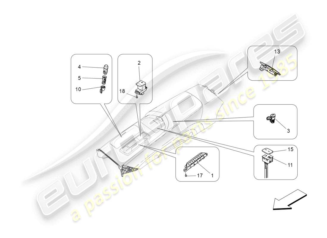 maserati ghibli (2015) dispositivos de consola central diagrama de piezas