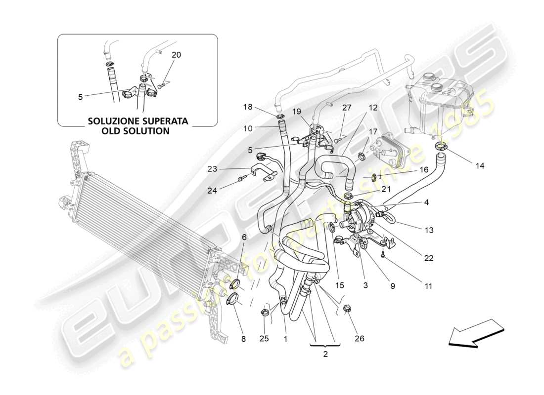 maserati ghibli (2014) sistema de enfriamiento: nourice y líneas diagrama de piezas