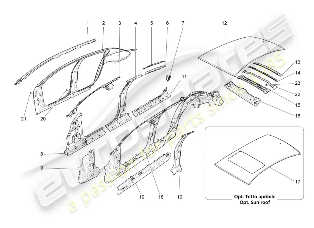 maserati qtp 3.0 tds v6 275hp (2015) diagrama de piezas de carrocería y paneles exteriores centrales