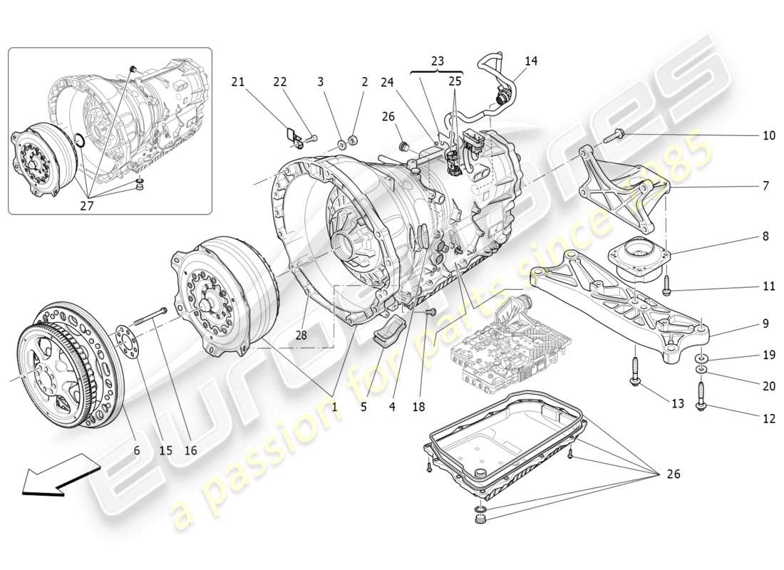 maserati quattroporte (2018) diagrama de piezas de las carcasas de la caja de cambios