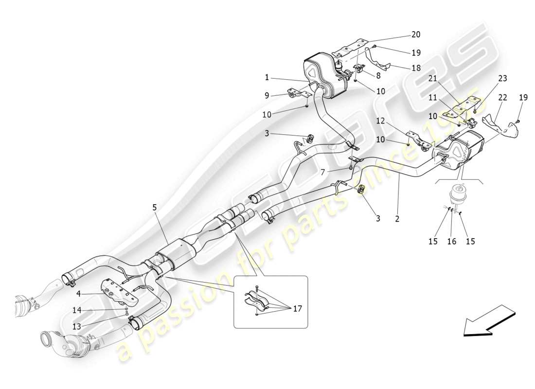 maserati levante gt (2022) silenciadores diagrama de piezas