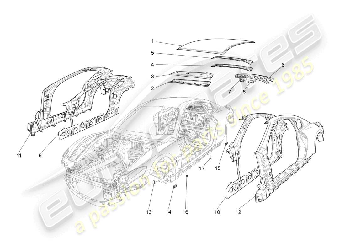 maserati granturismo mc stradale (2011) diagrama de piezas de carrocería y paneles exteriores centrales