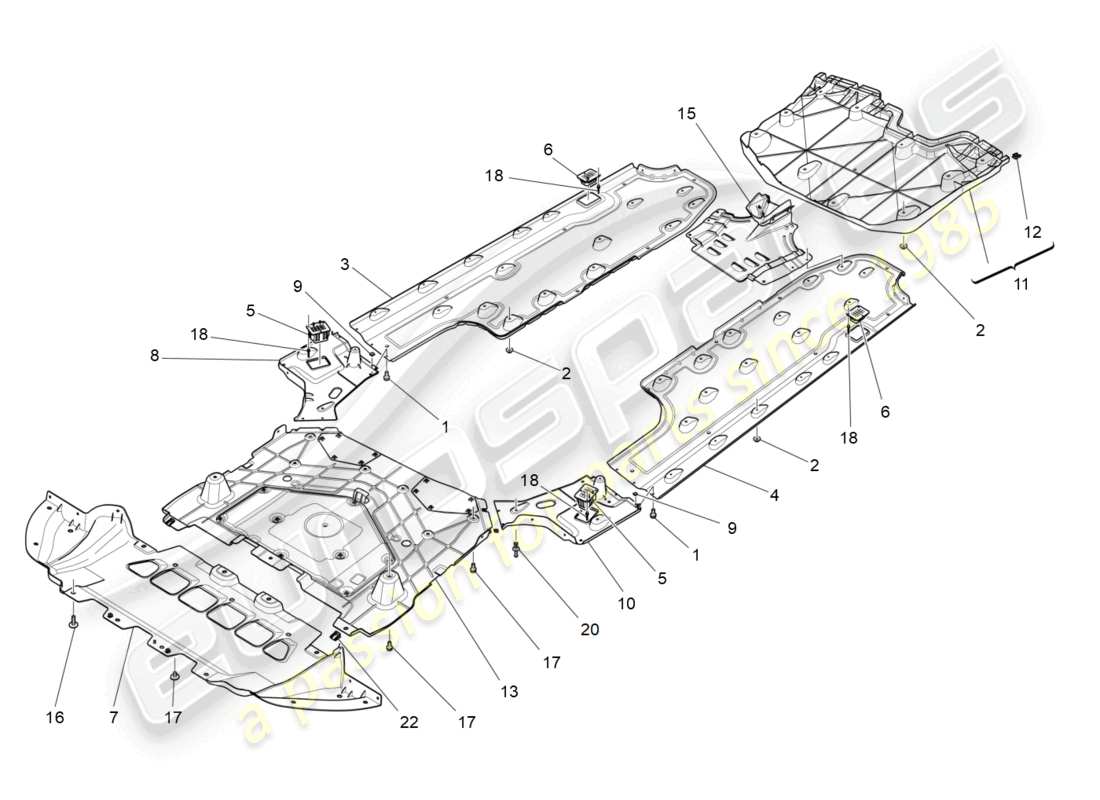 maserati ghibli (2015) protección de bajos y bajos del suelo diagrama de piezas