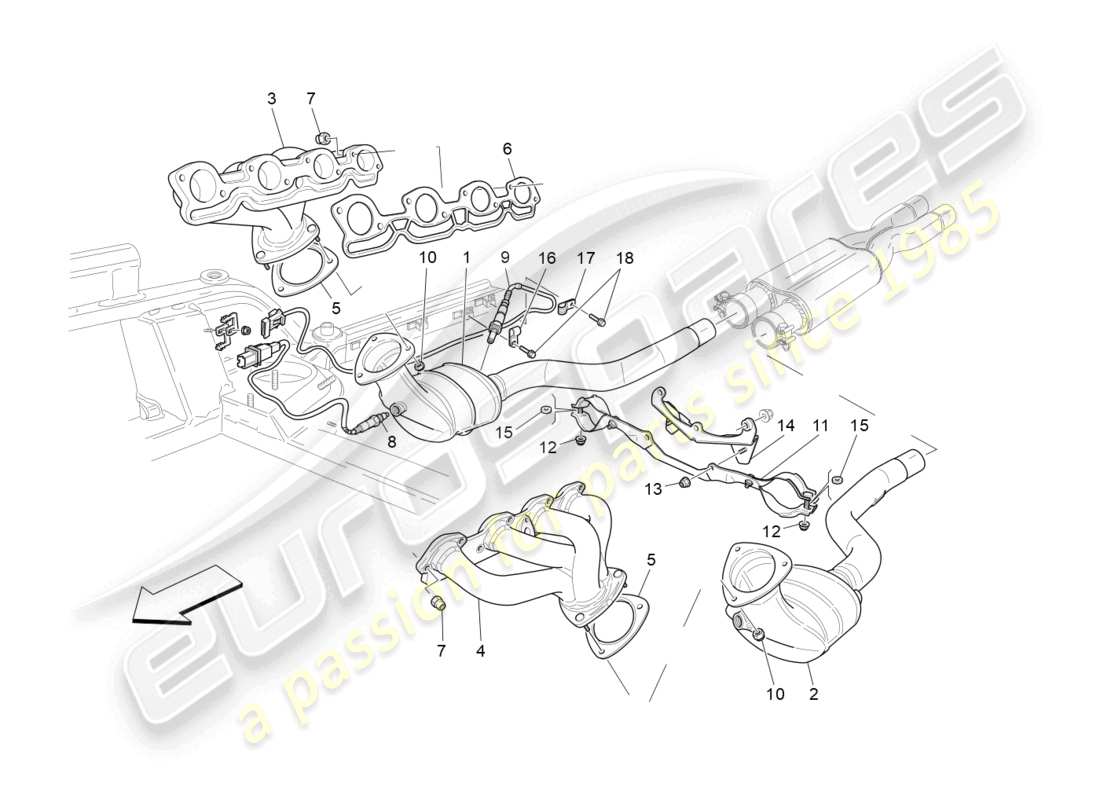 maserati granturismo mc stradale (2011) diagrama de piezas de convertidores precatalíticos y convertidores catalíticos