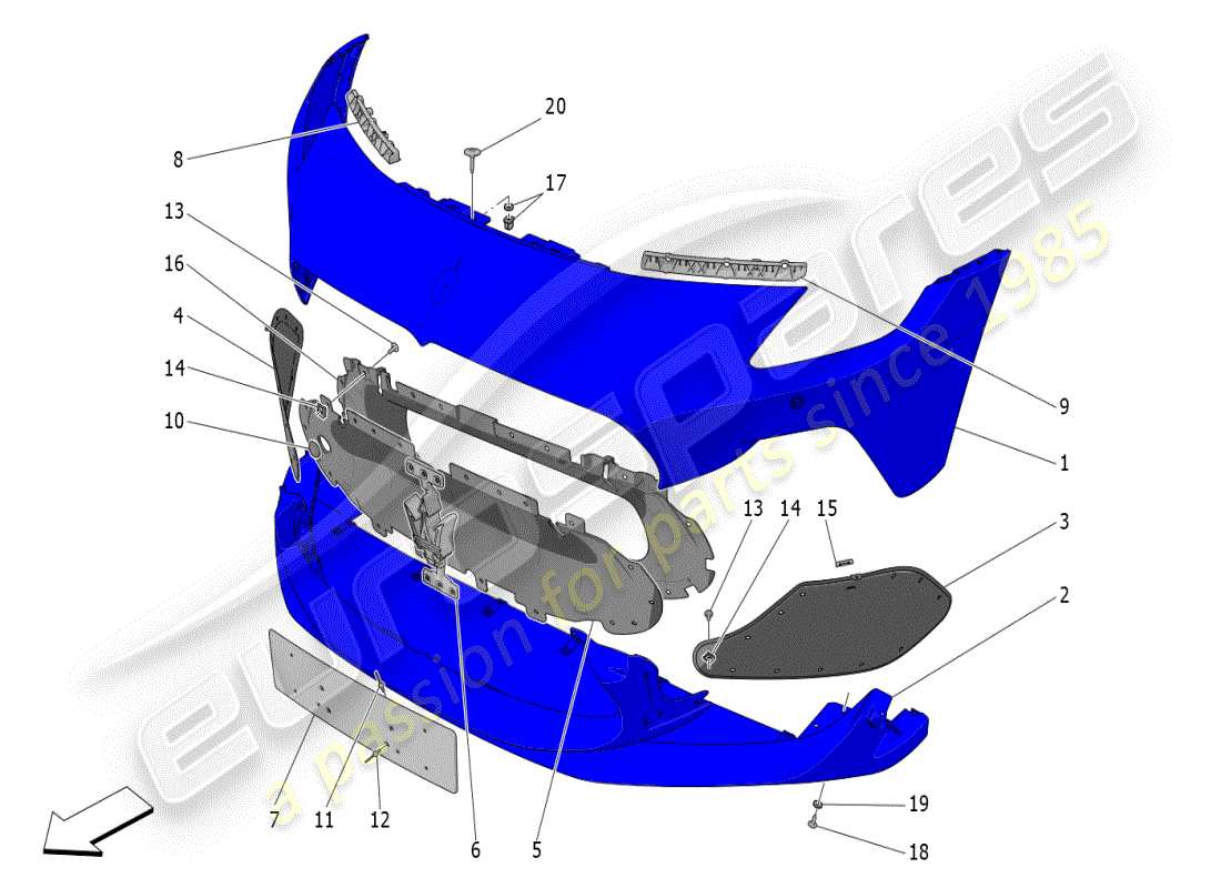 maserati mc20 (2024) diagrama de piezas del parachoques delantero