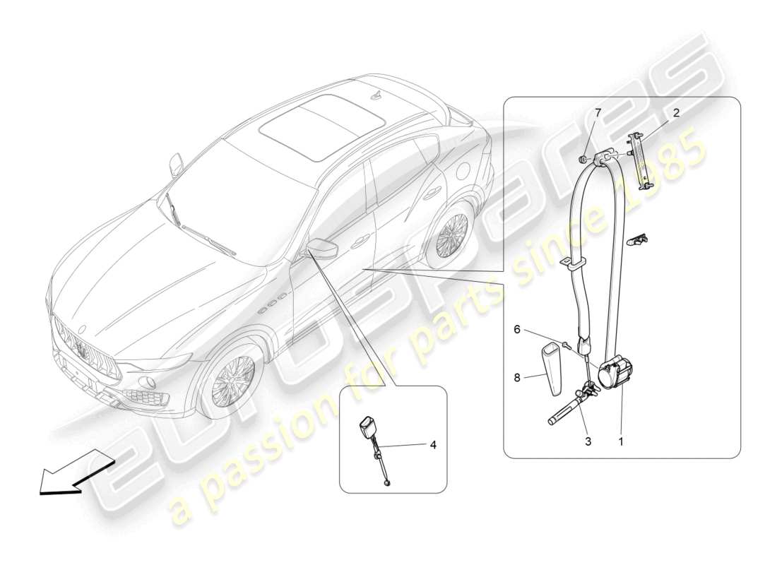maserati levante modena (2022) cinturones de seguridad delanteros diagrama de piezas