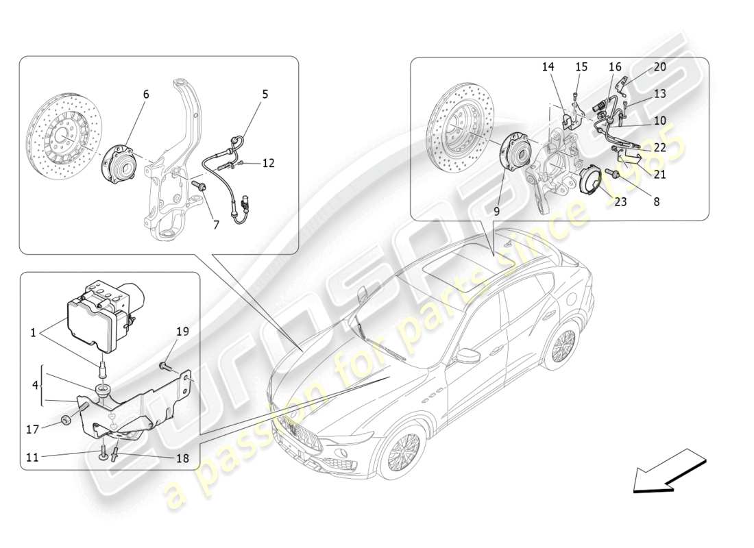 maserati levante gt (2022) sistemas de control de frenado diagrama de piezas