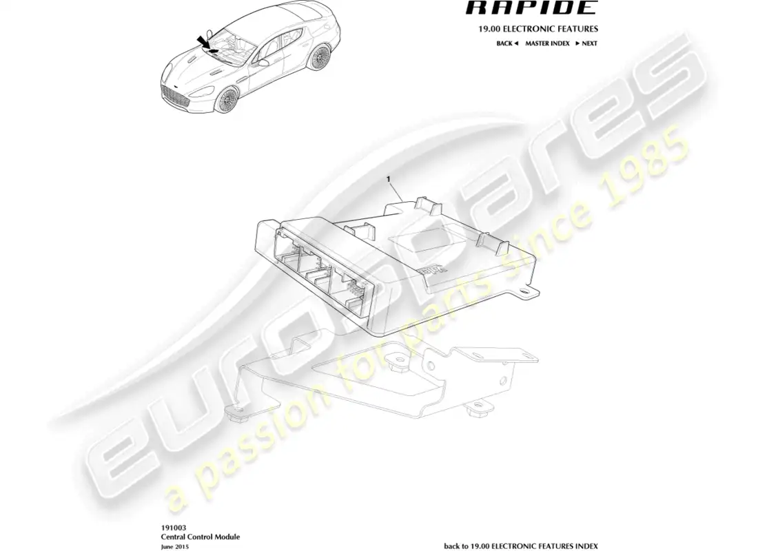 aston martin rapide (2016) módulo electrónico central diagrama de piezas