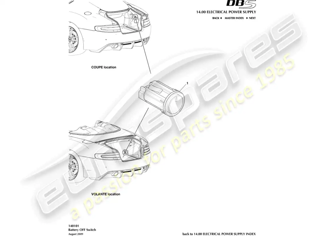 aston martin dbs (2012) interruptor de apagado de batería diagrama de piezas