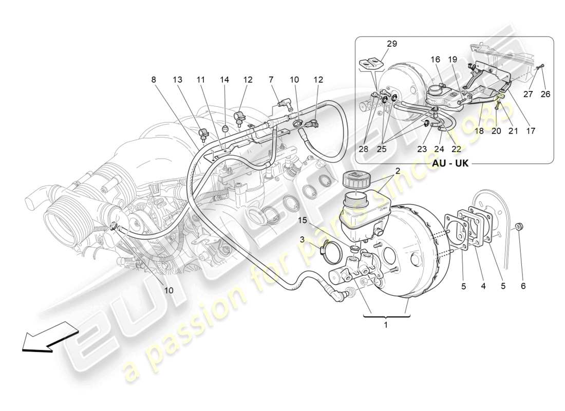 maserati granturismo mc stradale (2011) diagrama de piezas del servosistema de freno