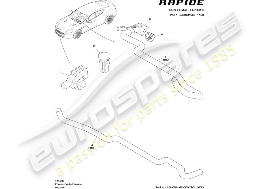aston martin rapide (2012) sensores diagrama de piezas