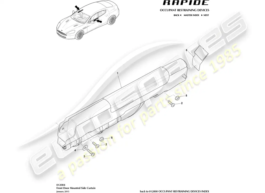 aston martin rapide (2013) airbag de cortina lateral delantero diagrama de piezas