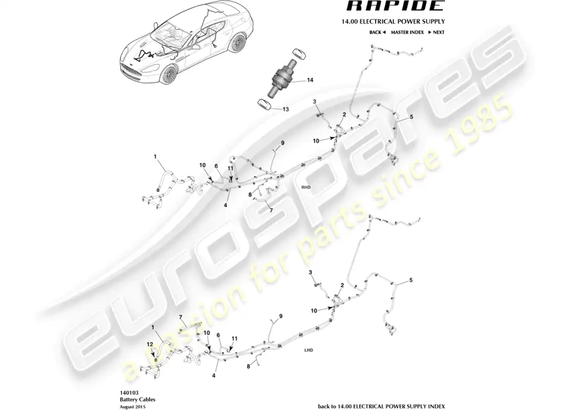 aston martin rapide (2013) cables de batería diagrama de piezas