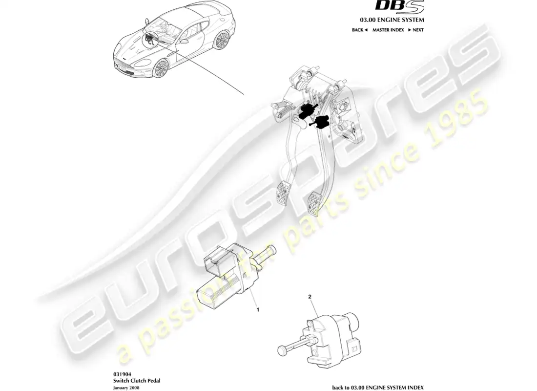 aston martin dbs (2011) interruptor del pedal del embrague diagrama de piezas