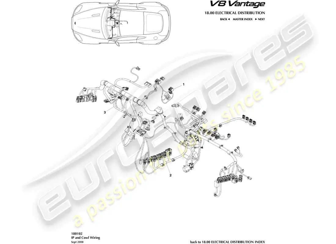aston martin v8 vantage (2008) diagrama de piezas del arnés ip
